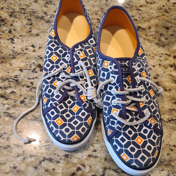 Sperry Blue and Orange Patterned Flats - Picture 2 of 5